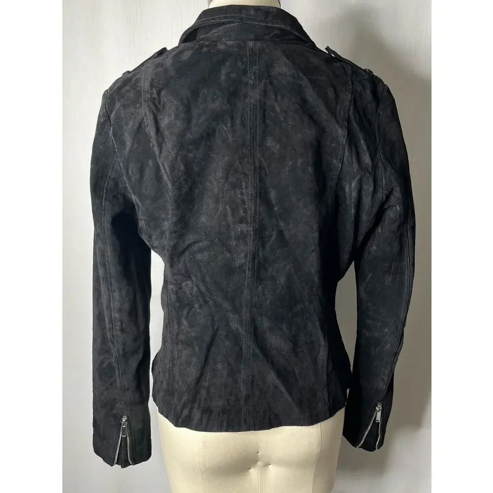 Bagatelle Black Suede Moto Biker Jacket Size 12 (Fits like a US 8) Rocker